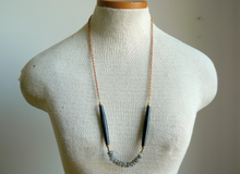 Labradorite and Wood Long Boho Necklace